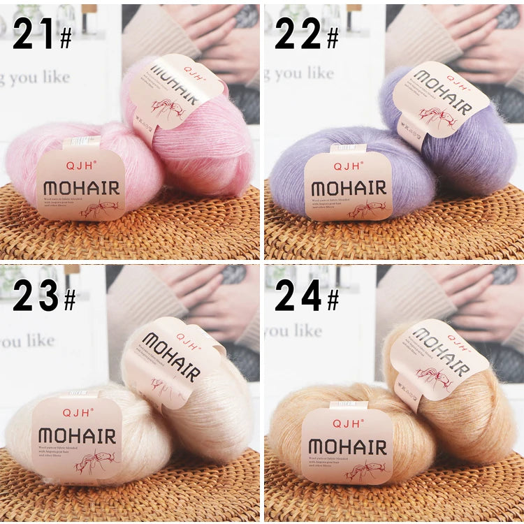 Set 6 gomitoli filato mohair morbido – lana angora effetto fluffy per maglioni, sciarpe, shawl fai-da-te