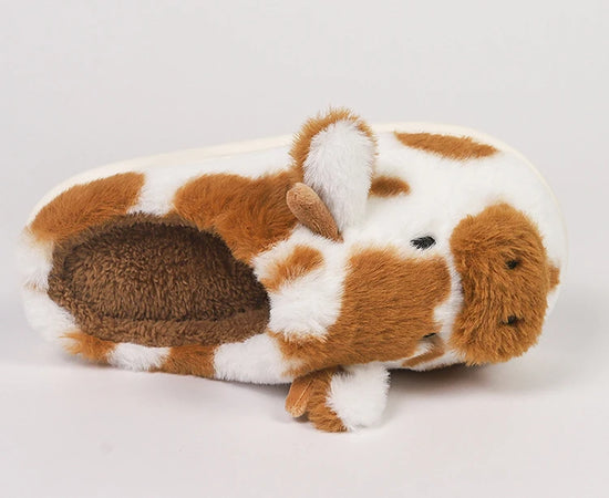 Casual Fluffy Slippers Women House Cute Cartoon Cow Designer Shoes Girl Flat Fashion Elegant Plush Winter Platform Footwear Home