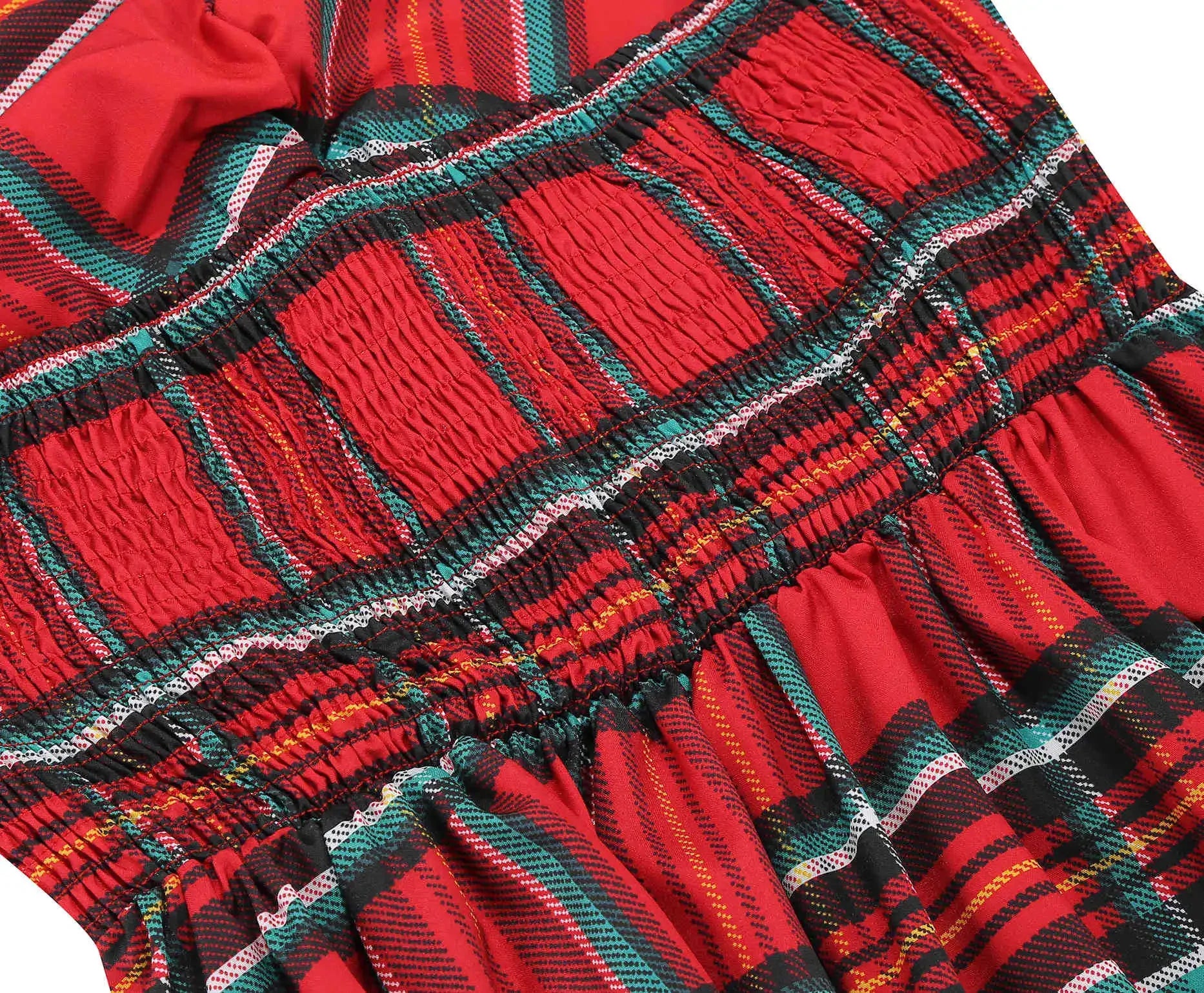 Abito donna autunno-inverno con motivo scozzese natalizio – manica lunga, vita regolare, stile elegante plaid rossa e verde