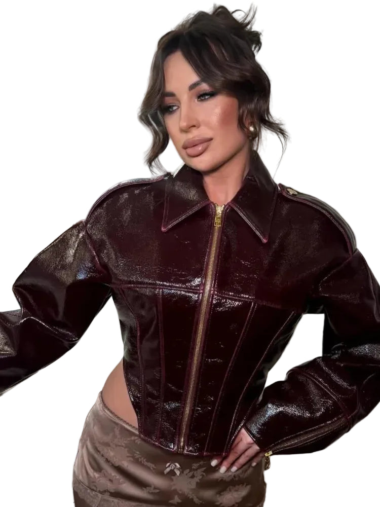 Giacca Crop in Ecopelle Vintage da Donna – Spring 2026 Streetwear con Zip e Colletto