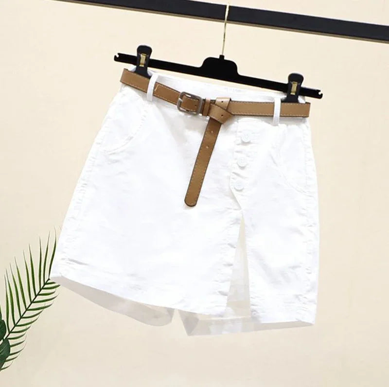 Gonna Pantaloncino Donna Vita Alta – Shorts A-Line con Bottoni