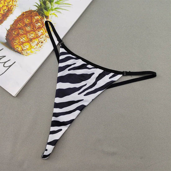 Perizoma sexy a due strati in cotone con schiena a T, da donna, a vita bassa, con stampa zebra/serpente/leopardo, senza cuciture