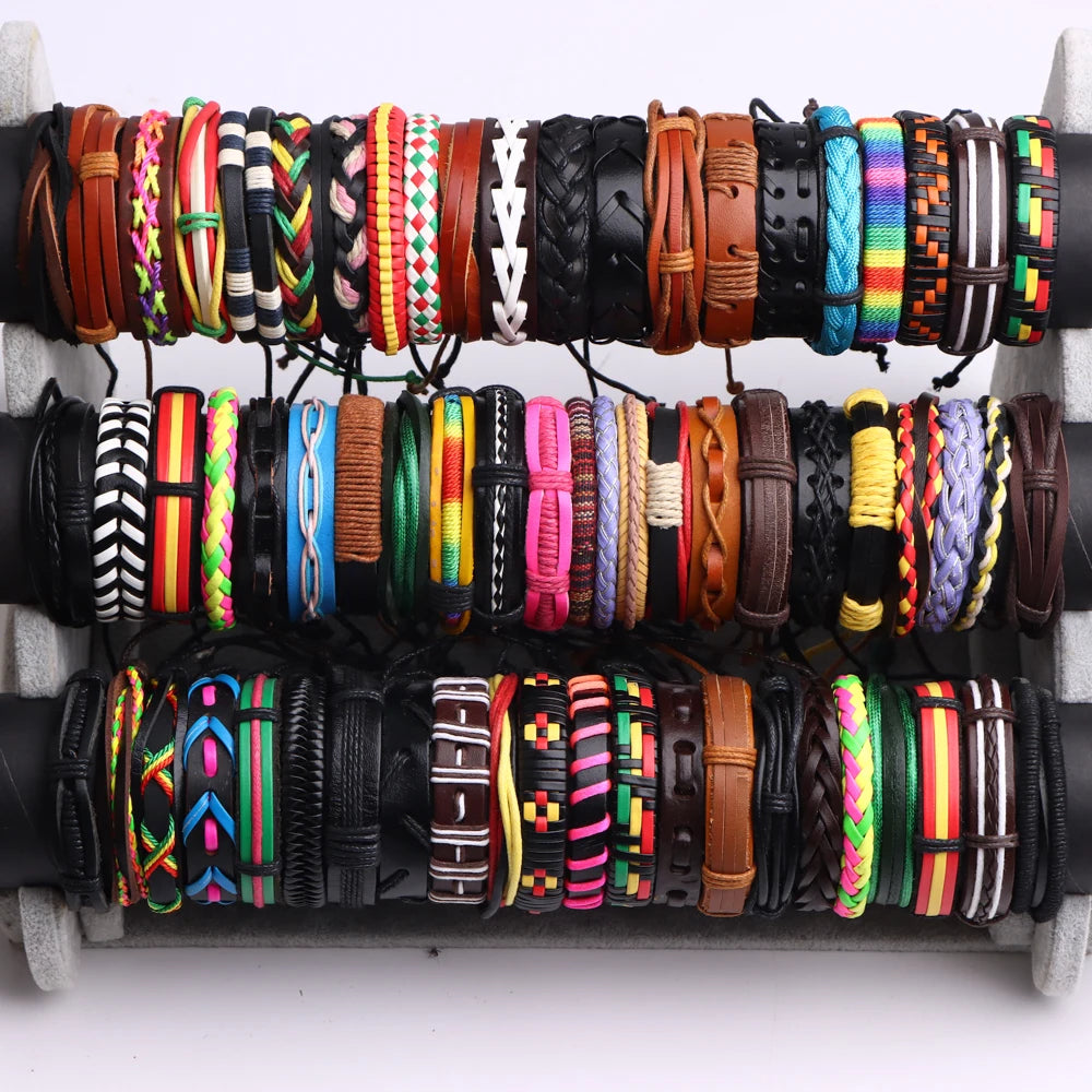 10-100 Braccialetti in Pelle Intrecciata Regolabili – Bracciali Uomo / Donna All’Ingrosso Retro Style