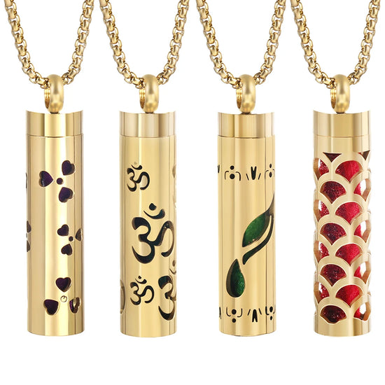 Collana dorata con diffusore per oli essenziali in acciaio inox – Gioiello aromaterapico profumato per donna