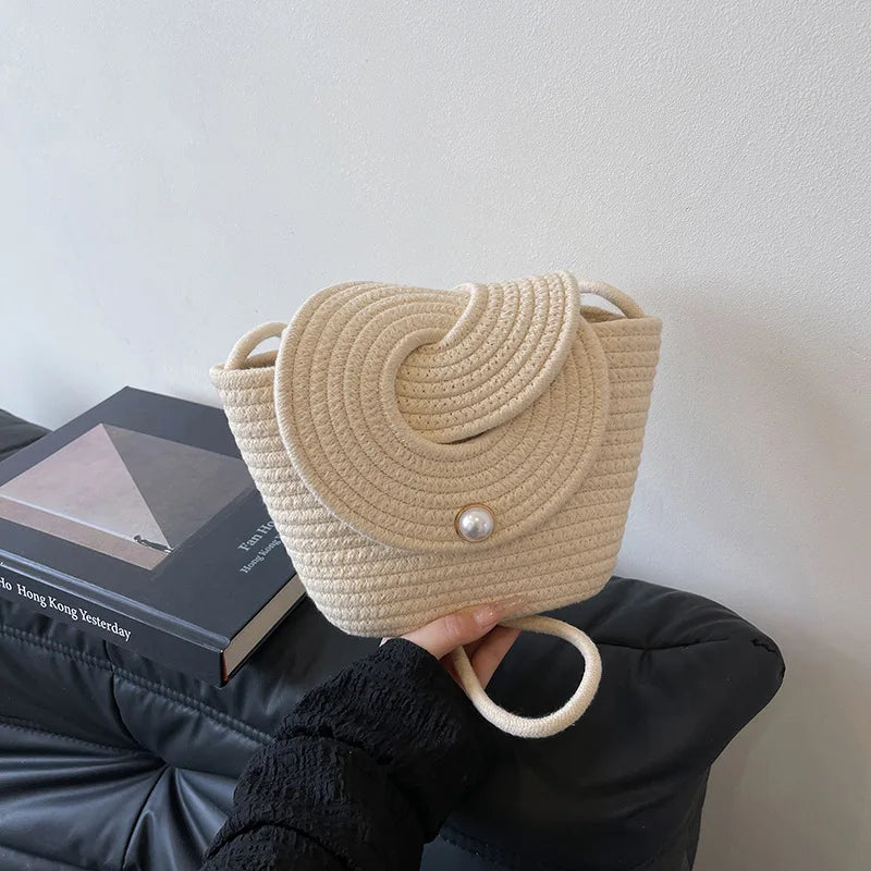 Borsa a Tracolla Estiva Donna in paglia Intrecciato Stile Vacanza