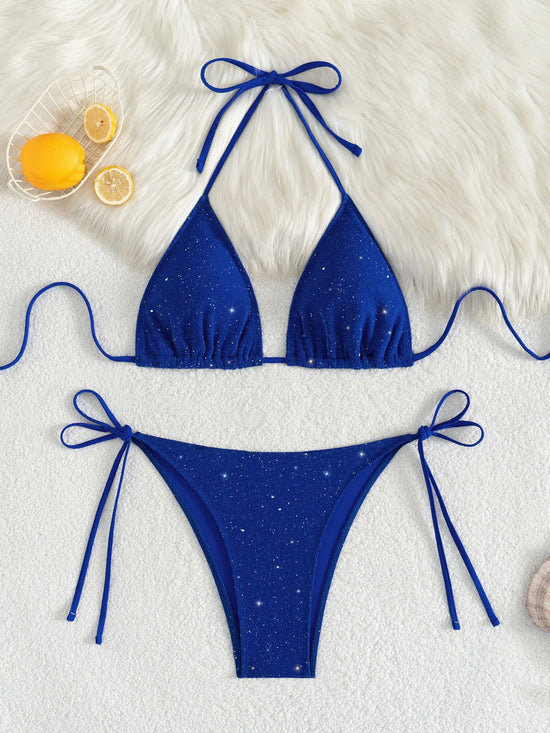 Bikini Nero con Paillettes – Costume Sexy Push Up Brillante