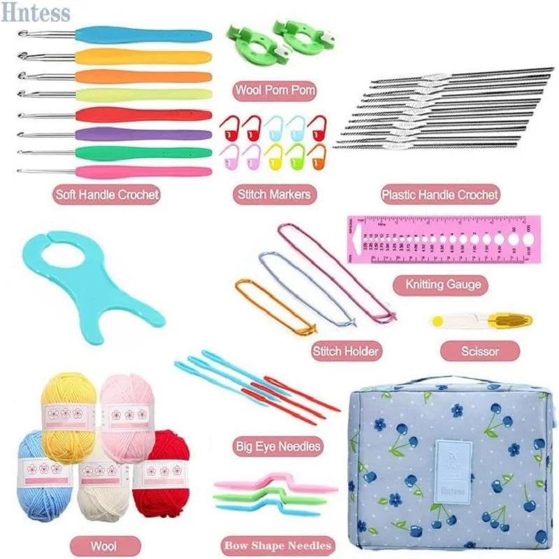 Set uncinetto portatile 59 pezzi con borsa – kit completo con manici ergonomici e materiali colorati