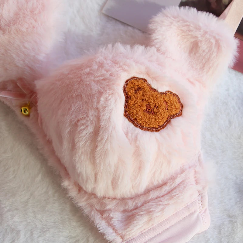 Set Intimo Donna Orsetto in Peluche ‒ Reggiseno e Slip Plush Invernali Cartoon