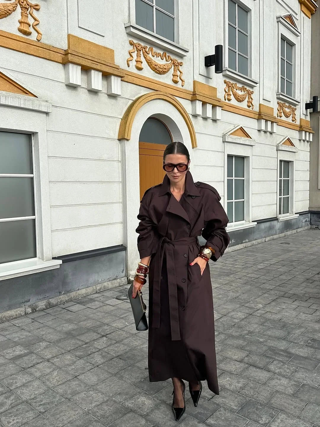 Trench coat donna con lacci – Giacca lunga a maniche lunghe, doppio petto, colletto a revers, stile casual elegante per l'autunno/inverno 2025