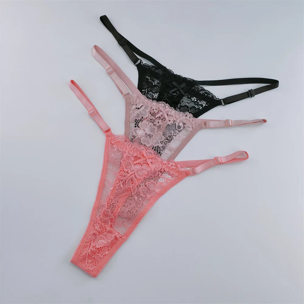 Set 3 Perizomi in Pizzo Trasparente Donna– Sexy Regolabile