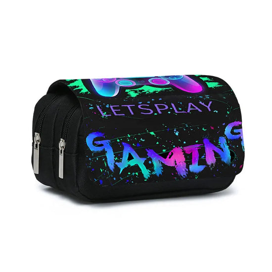 Game Controller Double Layered Flip Pen Case for Boy and Girls Best Gifts 2D Cartoon School Supplies Pencil Case for Children