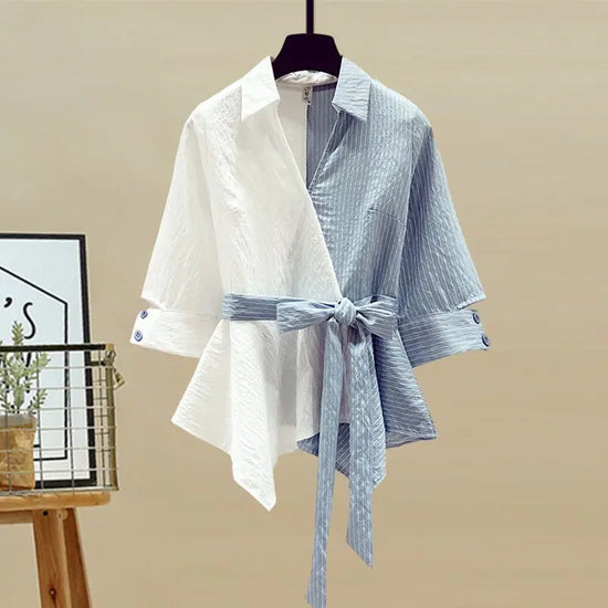 Set due pezzi donna 2025 – camicia chiffon cucita + jeans casual, elegante e leggero