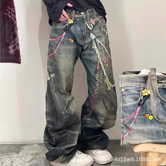 Jeans Unisex Loose Fit Stampati – Denim Streetwear Vintage Lavato