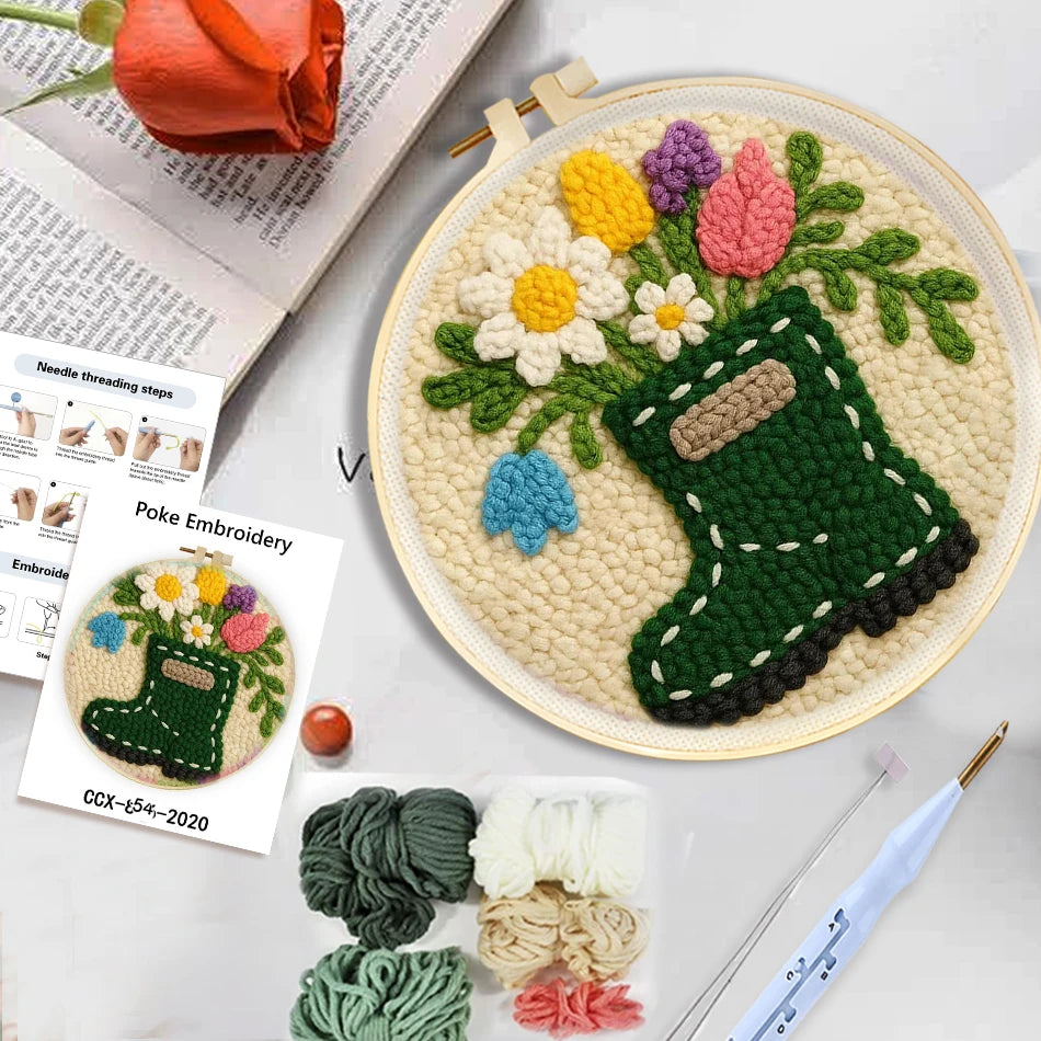 Kit Punch Needle Funghi e Fiori – Ricamo DIY Facile per Principianti