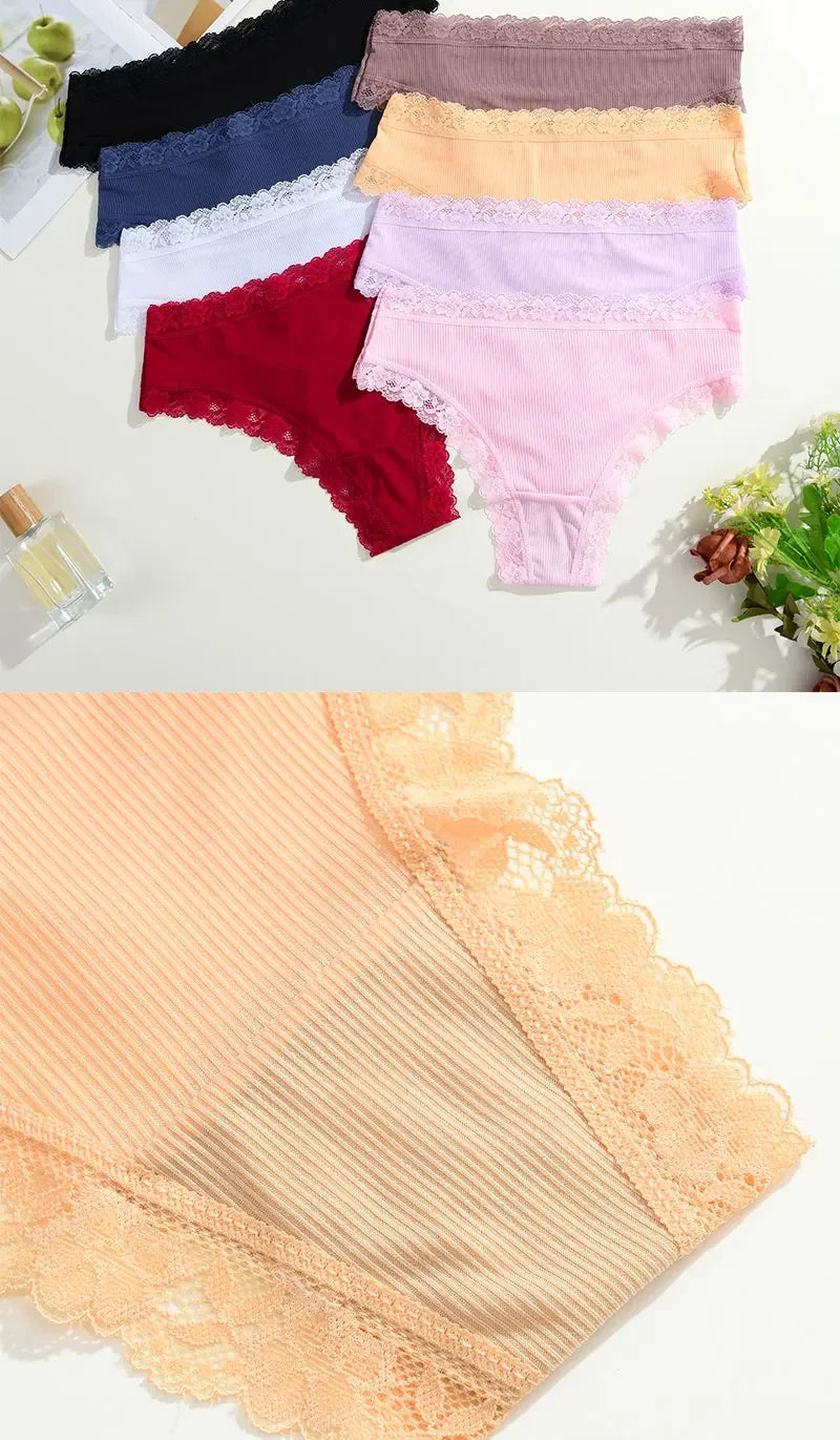 Set 5 pezzi perizomi donna vita media contrasto pizzo floreale – mutandine traspiranti sexy low-waist da S a XXL