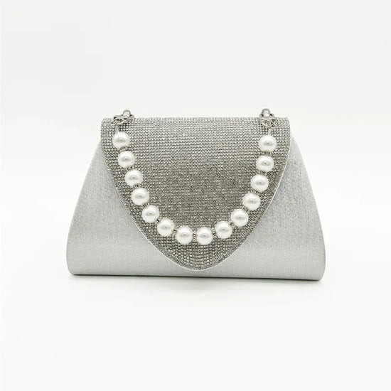 Clutch quadrata con perle e strass – Borsa da sera elegante per cocktail e matrimonio