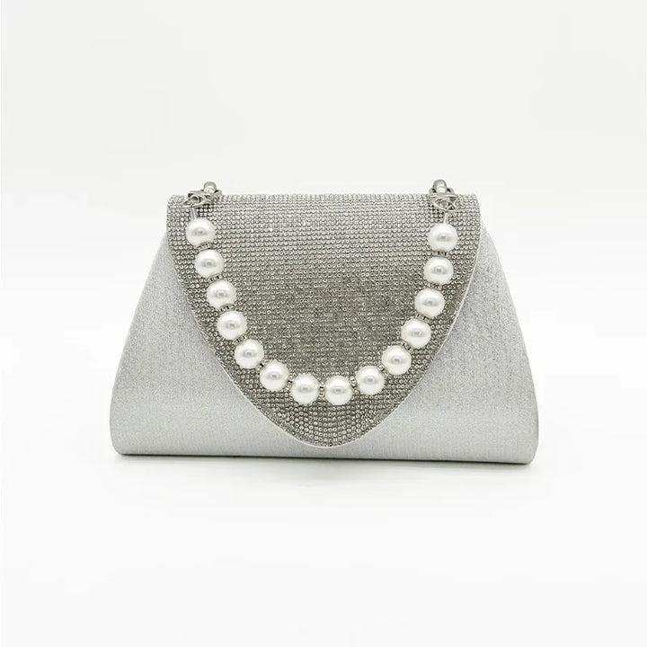 Clutch quadrata con perle e strass – Borsa da sera elegante per cocktail e matrimonio