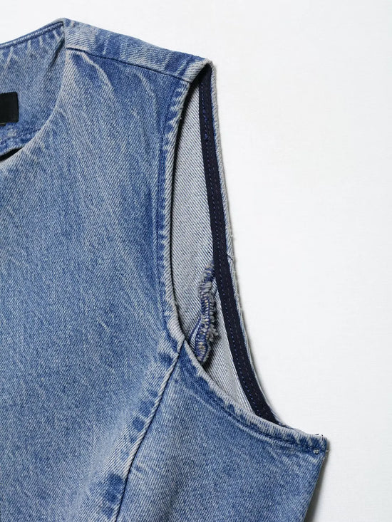 Set denim donna 2 pezzi 2025 – gilet con bottoni + jeans a vita alta wide-leg, look streetwear casual chic