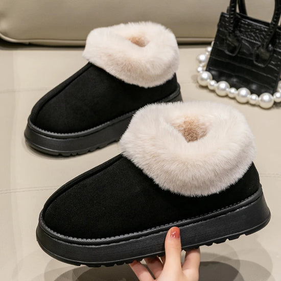 Snow boots donna 2025 – stivaletti fluffy in faux fur e suede, comodi indoor/outdoor, antiscivolo e super caldi