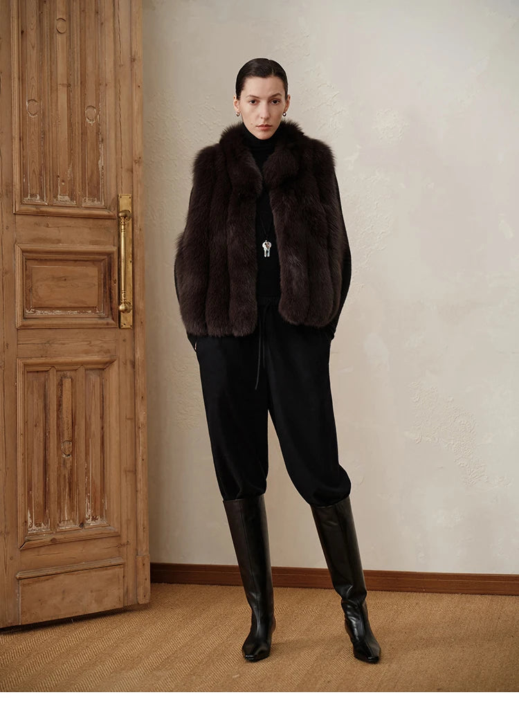 Gilet donna in pelliccia sintetica con collo alto
