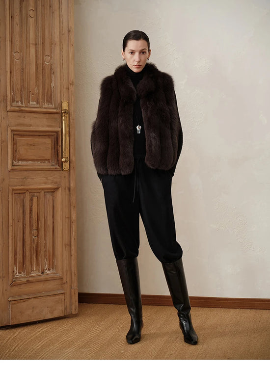 Gilet donna in pelliccia sintetica con collo alto