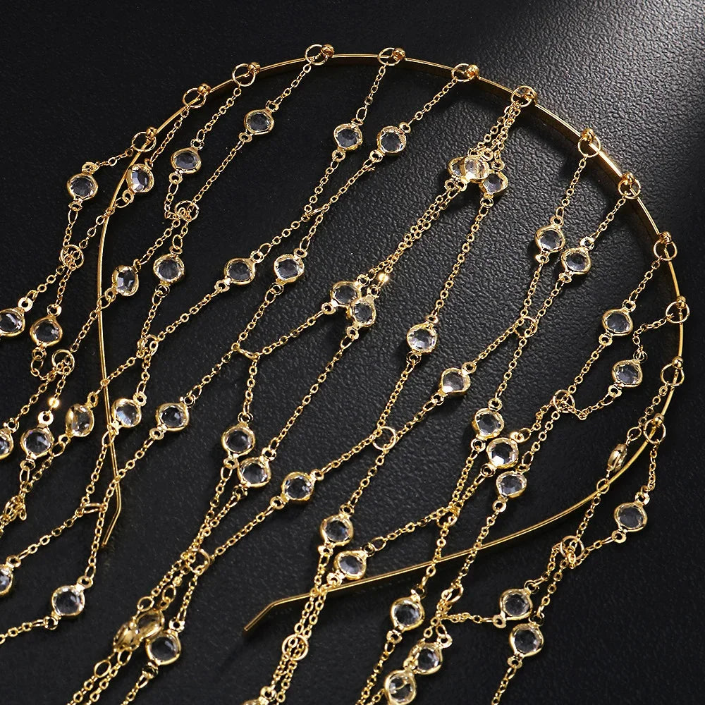 Copricapo Gioiello Donna con Strass e Frange – Oro o Argento