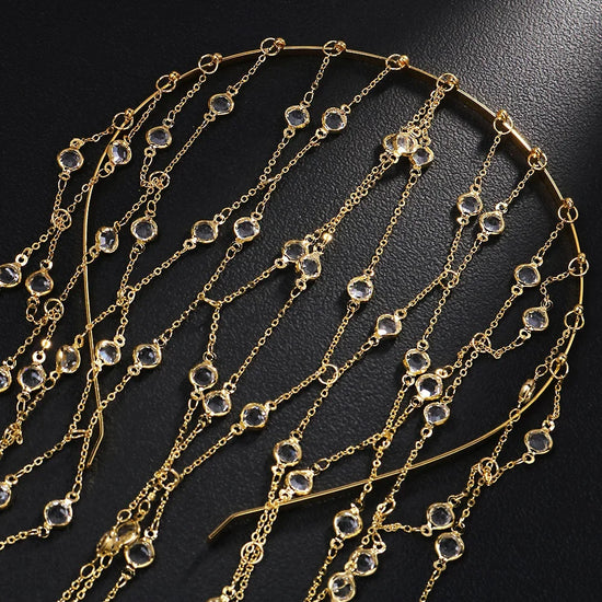 Copricapo Gioiello Donna con Strass e Frange – Oro o Argento