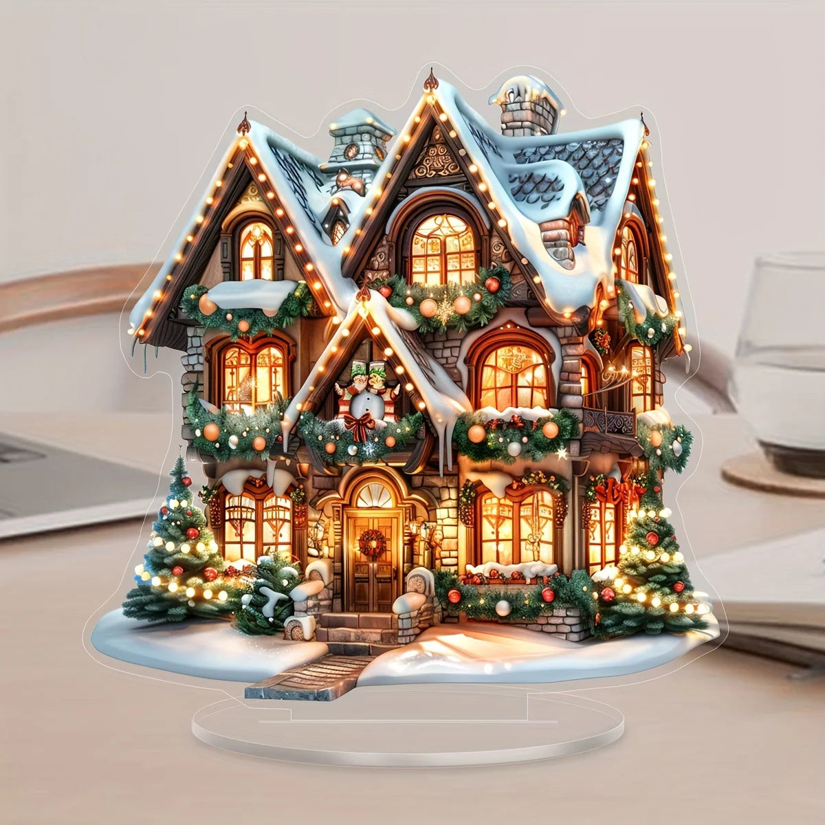 Decorazione natalizia 2D renna e slitta acrilica ‒ figura Santa Claus sleigh per albero, parete o party di Natale 2025