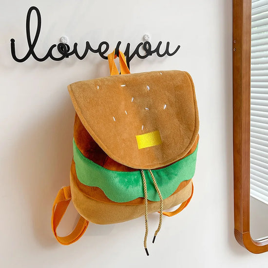 Zaino hamburger cartoon unisex – Backpack kawaii grande capacità per bambini e adulti, design buffo e comodo