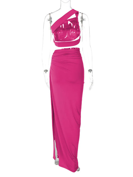 Completo 2 Pezzi Donna Estate 2025 – Top Corto Schiena Scoperta + Gonna Spacco Elegante per Party & Streetwear