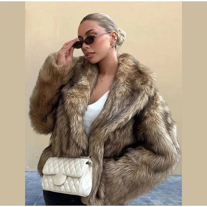 Cappotto in pelliccia sintetica con colletto a revers per donna – Giacca lunga a maniche lunghe, stile casual elegante per l'inverno 2025