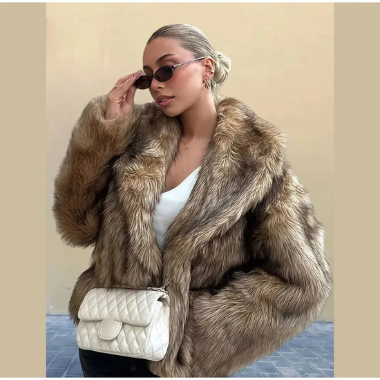 Cappotto in pelliccia sintetica con colletto a revers per donna – Giacca lunga a maniche lunghe, stile casual elegante per l'inverno 2025