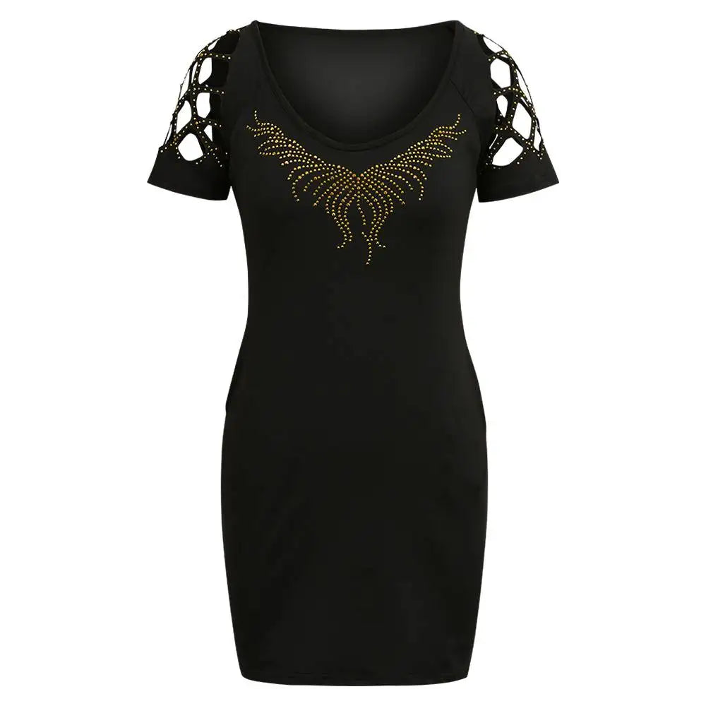 Mini Dress Bodycon Paillettes Donna – O‑Neck, Maniche Corte, Estate 2025