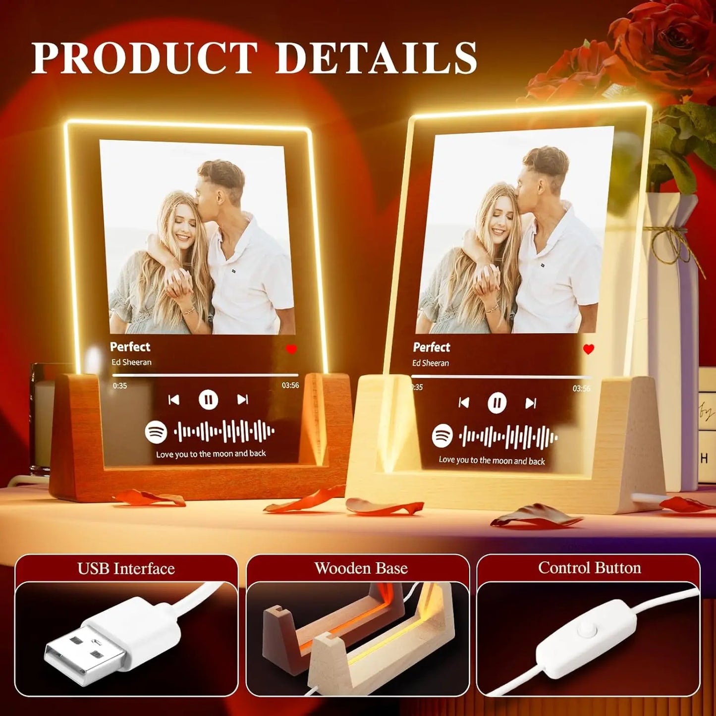 Targa Personalizzata con Musica Spotify – Lampada Acrilica Foto per Regalo Romantico