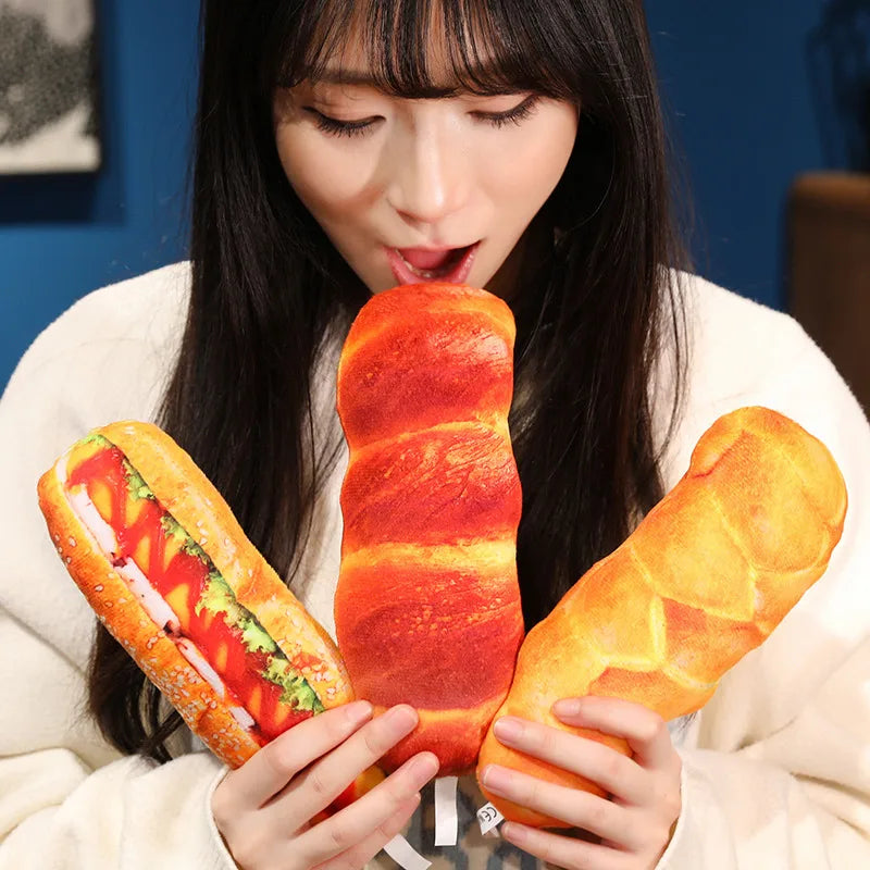 Realistic Bread Plush Pillow Set Croissant Baguette Hot Dog Sofa Decor Soft Comfort Food Themed Cushions For family Birthday Gif