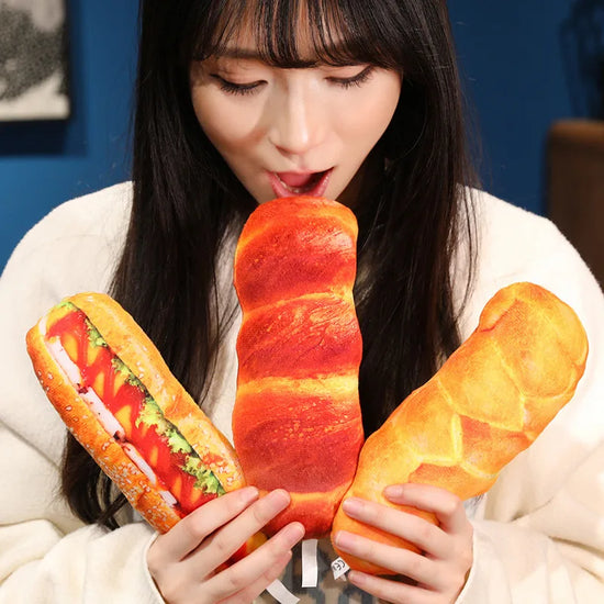 Realistic Bread Plush Pillow Set Croissant Baguette Hot Dog Sofa Decor Soft Comfort Food Themed Cushions For family Birthday Gif