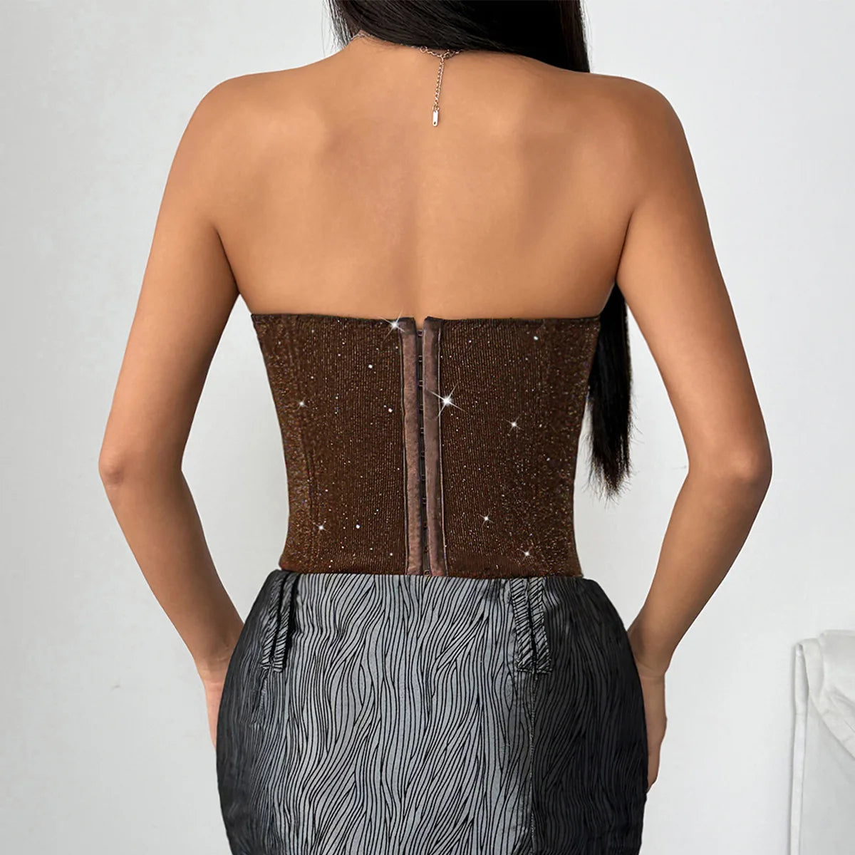 Top Corsetto Nero con Paillettes – Bustier Sexy Modellante