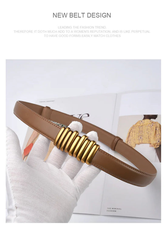 Cintura donna ecopelle vera 2025 – skinny knot belt in cowhide con fibbia gold, cintura regalo moda