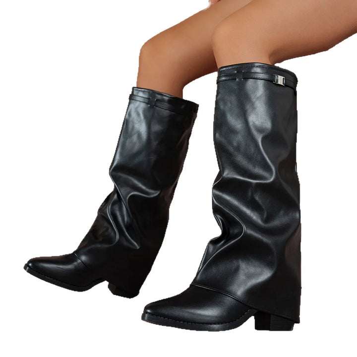 Stivali donna taglie forti invernali con polsino + tacco largo