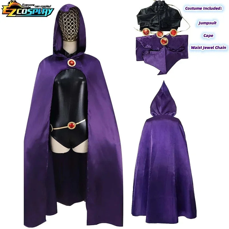 Costume Cosplay Raven Teen Titans da Donna – Bodysuit Completo con Mantello Viola