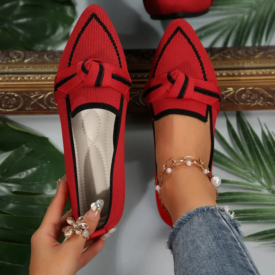 Ballerine Donna  – Scarpe Slip-On Traspiranti in Maglia a Punta con Nodo Decorativo