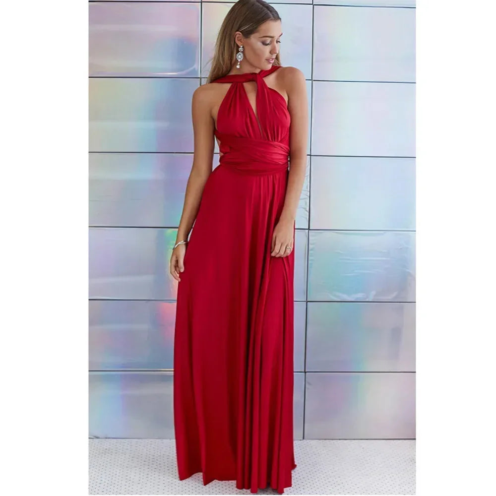 Abito Lungo Multiway Donna con Scollo a V – Vestito Trasformabile Elegante