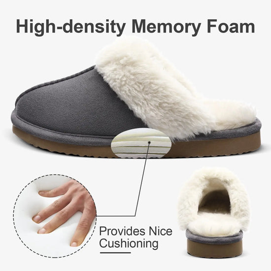 Ciabatte donna in pelliccia eco e suede – antiscivolo, indoor/outdoor, moda casa 2025