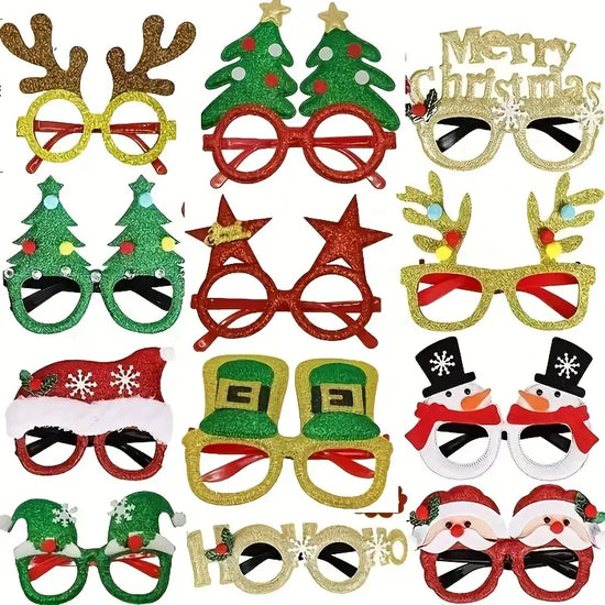 Set 12 pezzi occhiali natalizi festa – occhiali divertenti renna & albero di Natale per party, photobooth e celebrazioni natalizie