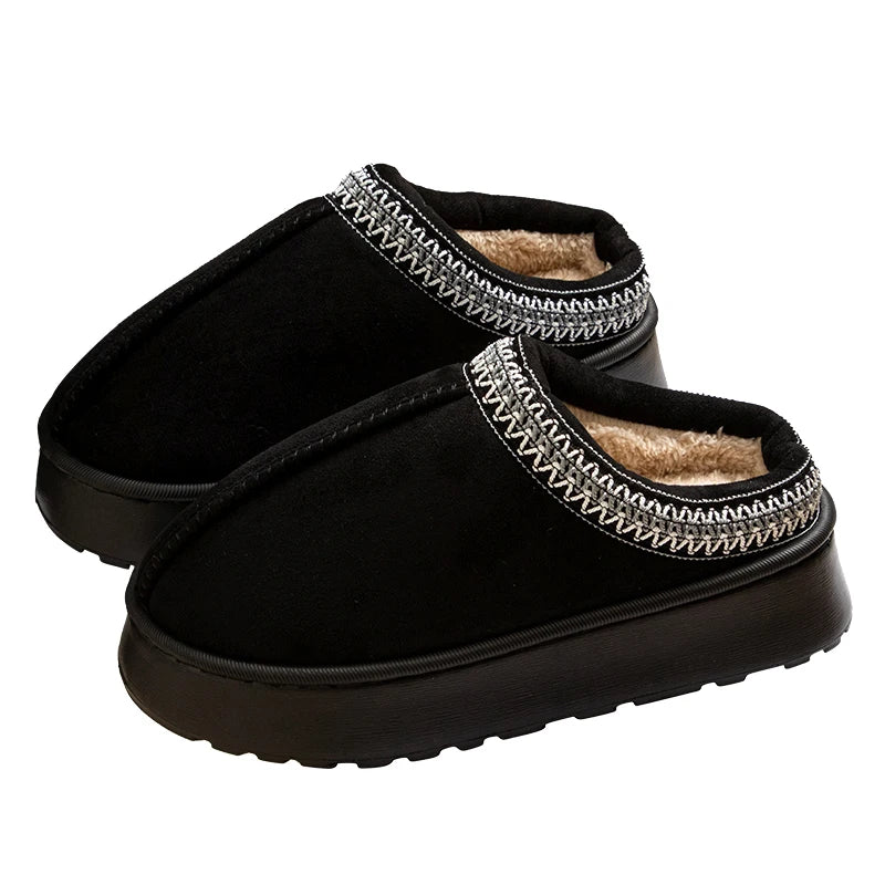 Slippers donna invernali ricamate antiscivolo ‒ pantofole plush indoor/outdoor con suola spessa e bordo caldo per l’inverno 2025