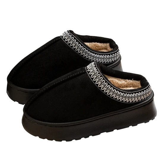 Slippers donna invernali ricamate antiscivolo ‒ pantofole plush indoor/outdoor con suola spessa e bordo caldo per l’inverno 2025