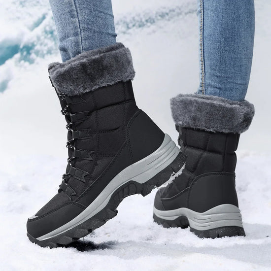 Stivali donna invernali impermeabili con fodera in pile – boots outdoor lace-up hi-top per neve