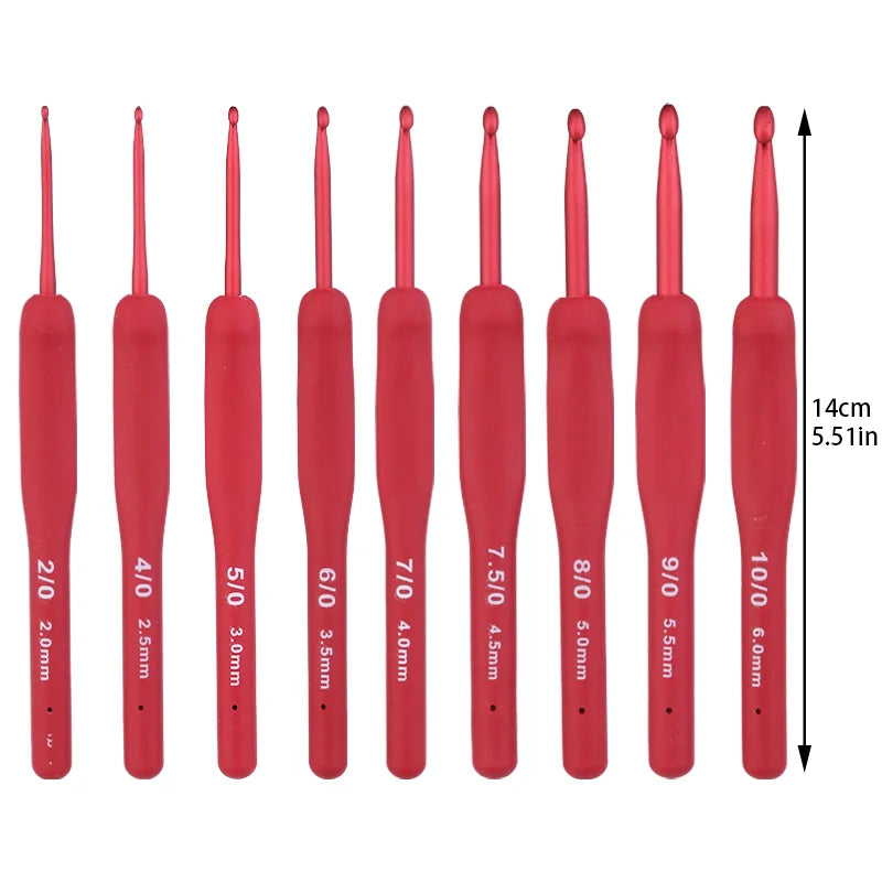 Set uncinetti ergonomici 9 pz Miusie – manico soft-touch, alluminio 2.0–6.0 mm