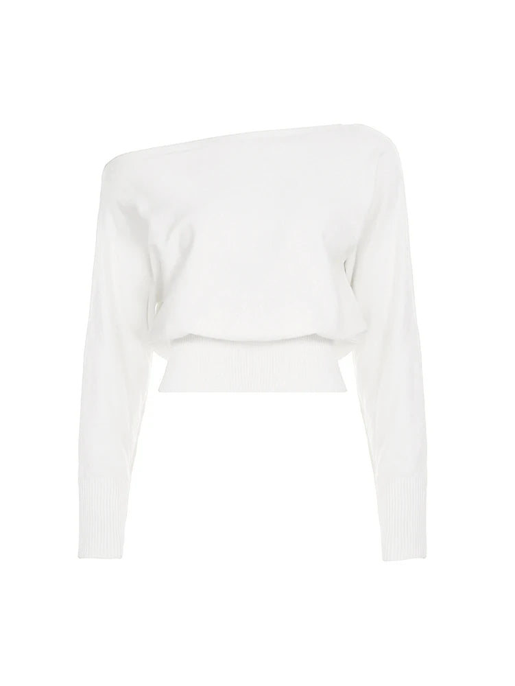 Maglione donna asimmetrico a collo alto e maniche lunghe