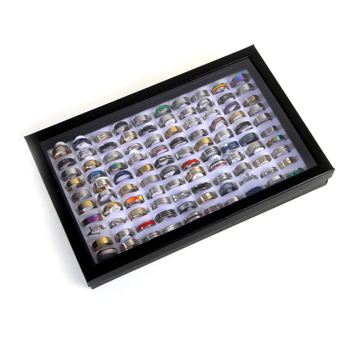 100 Anelli Misti in acciaio –  Per Uomo e Donna con Scatola Regalo